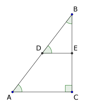 Rettvinklet trekant, der en del av trekanten er formlik med hele.